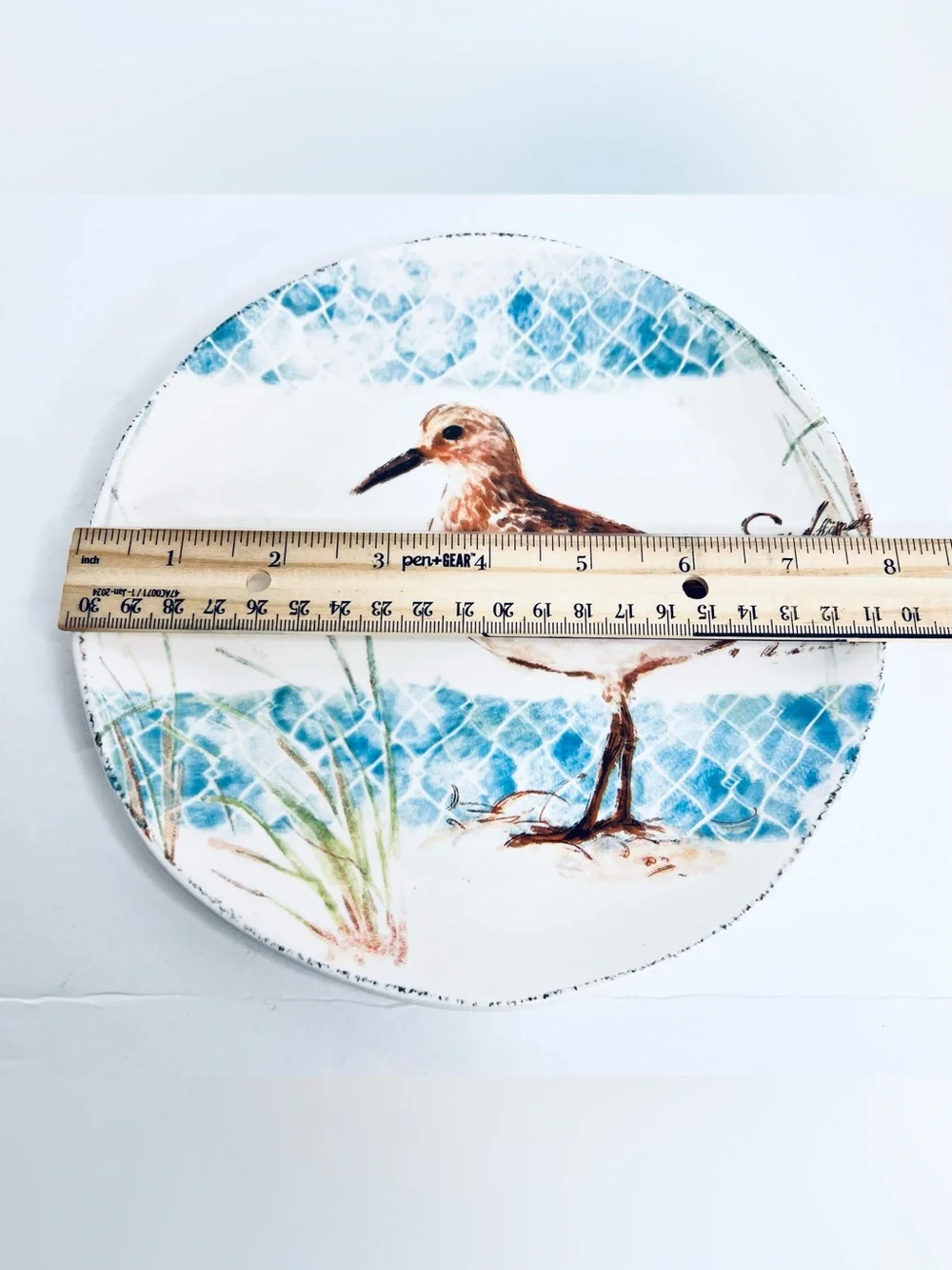 Pier 1 Imports Sandpiper Coastal Bird Salad Plate Blue Shore Beach 7.75”